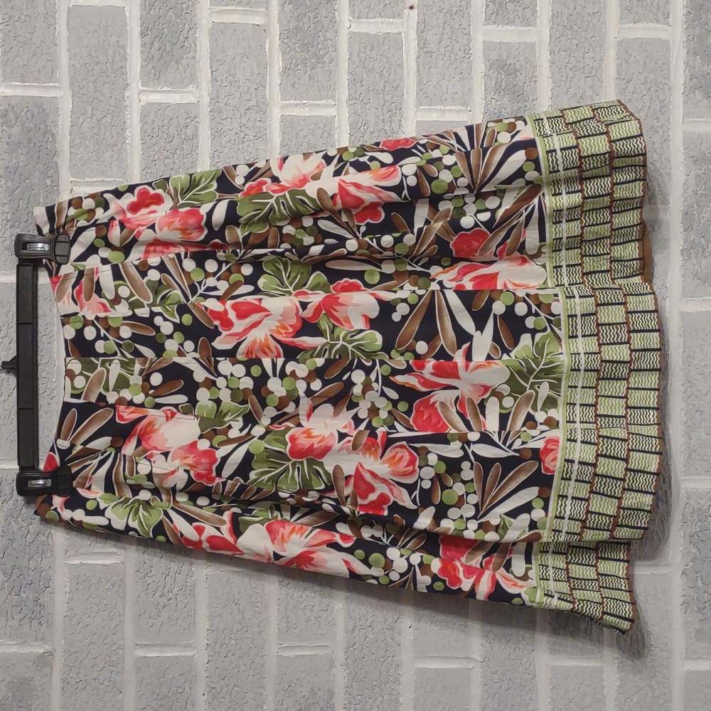 Talbots 100% Cotton Women's Fully Lined Floral Pleated A- Line Midi Skirt Size 6